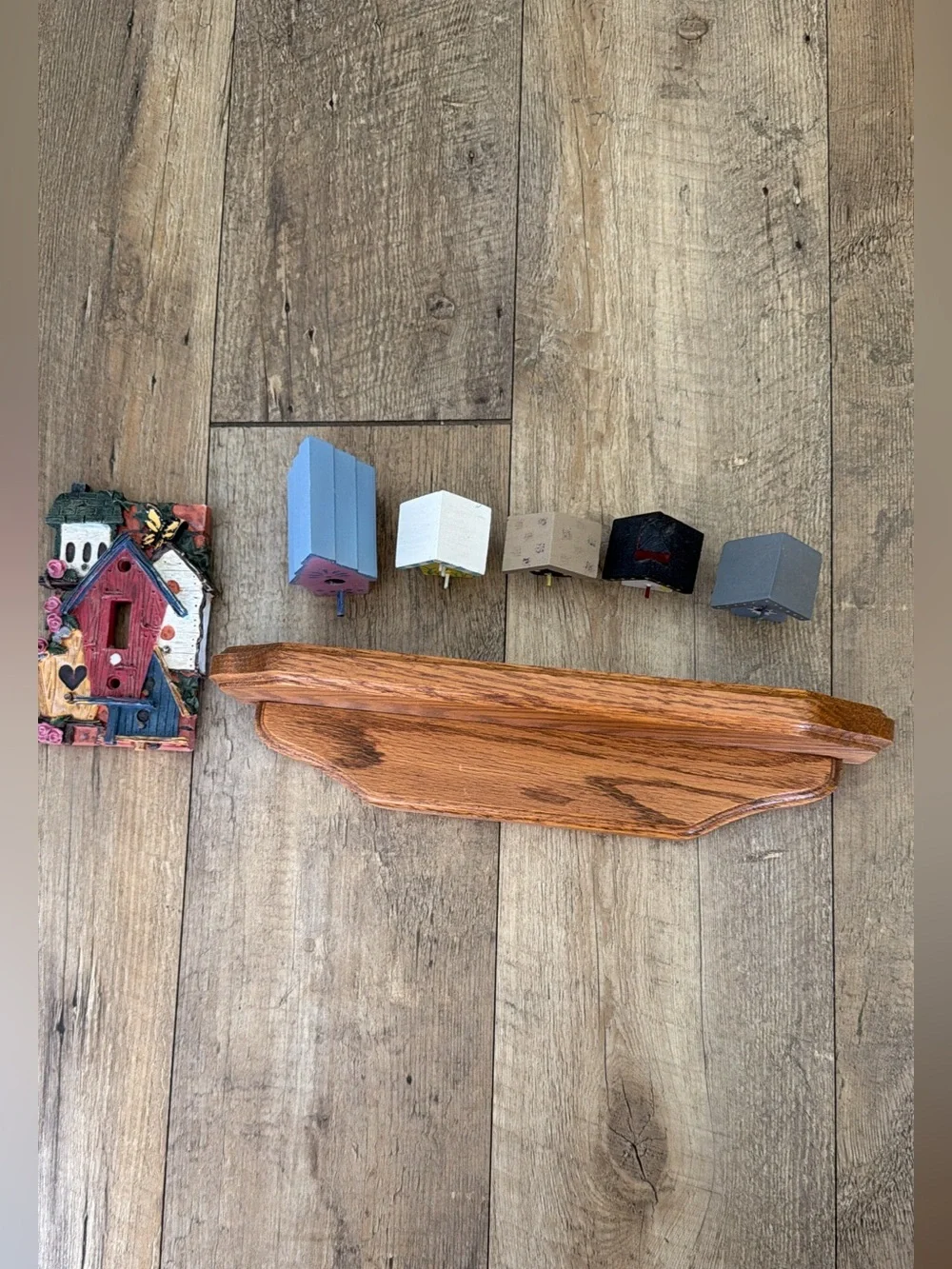 Country Birdhouse Decor - 3D Resin Switch Plate, Birdhouses & Wooden Wall Shelf